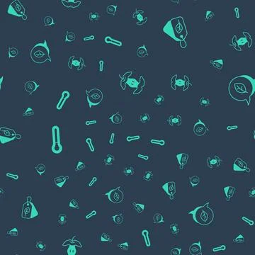 Set Apple core, Tag with leaf, Thermometer and Leaf Eco symbol on seamless Stock Illustration