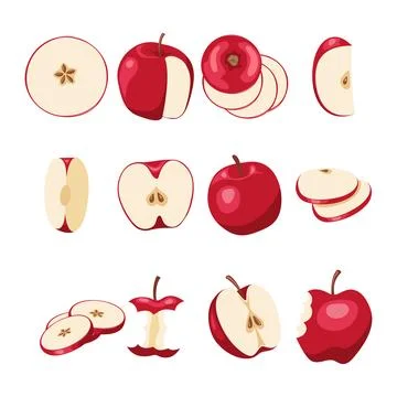 Set of apple fruit kit icon collection with whole apple, stack, half and sl.. 스톡 일러스트