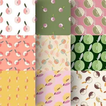 Set of apple fruit seamless pattern. Doodle style apple pattern collections. 스톡 일러스트