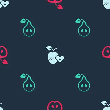 Set Apple, Healthy fruit and Pear on seamless pattern. Vector Stockillustratie