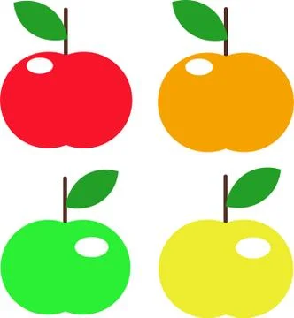 Set of apple icons. Vector. Green apple, yellow, red, orange. Stock Illustration
