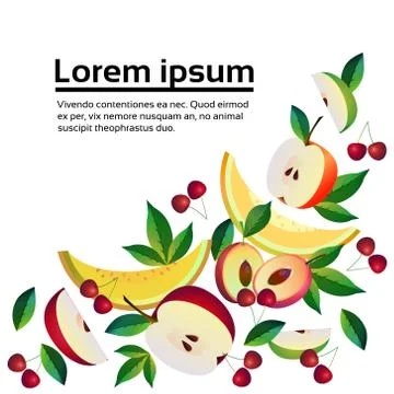 Set apple melon cherry fruit on white background, healthy lifestyle or diet Stock Illustration