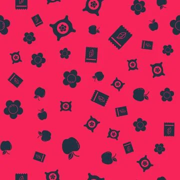 Set Apple, Pack full of seeds of plant, Flower and on seamless pattern. Vector Illustrazione stock