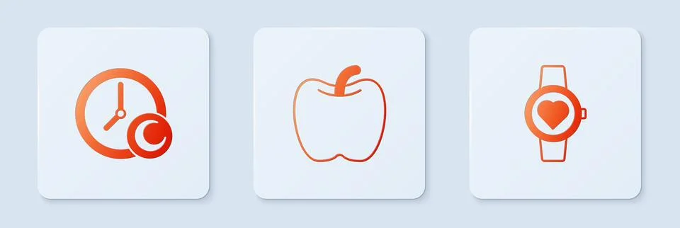 Set Apple, Time to sleep and Smart watch. White square button. Vector Stockillustratie