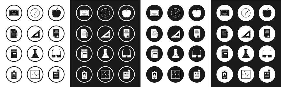 Set Apple, Triangular ruler, Exam sheet and pencil with eraser, Certificate Stock Illustration