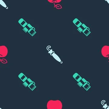 Set Apple, Umbrella and Winter scarf on seamless pattern. Vector Stock Illustration