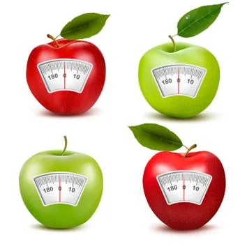 Set of apples with a weight scale. diet concept. vector. Stock Illustration