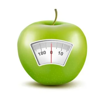 Set of apples with a weight scale. diet concept. vector. Illustrazione stock
