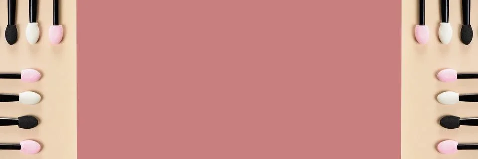 Set of applicators for shadows on red background. Banner. Stock Photos