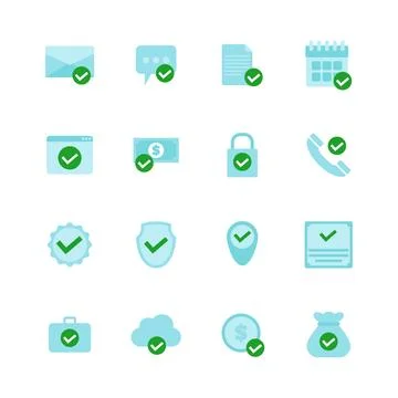 Set of Approval Check Mark icon set collection with thin line outline. The .. Stock Illustration