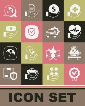 Set Approved and check mark, Car insurance, Life, Money with shield, Shield.. 스톡 일러스트