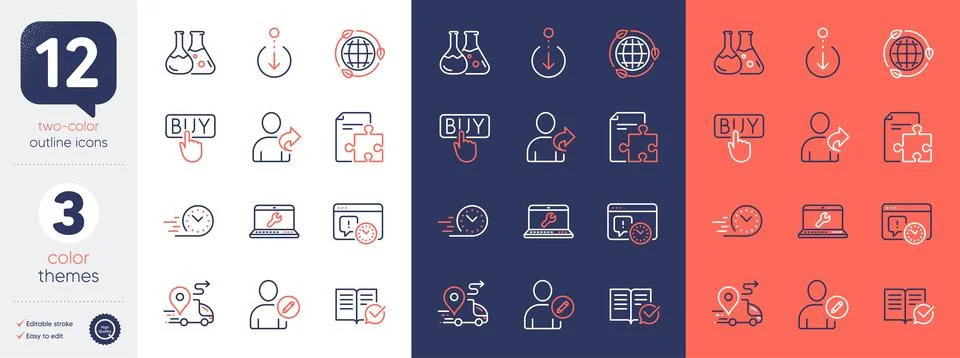 Set of Approved documentation, Fast delivery and Strategy line icons. For design 스톡 일러스트