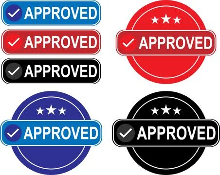 Set of Approved Labels with Check Marks and Stars Stock Illustration