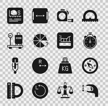 Set Approximate measurements, Compass, Stopwatch, Roulette construction, Circle Stock Illustration