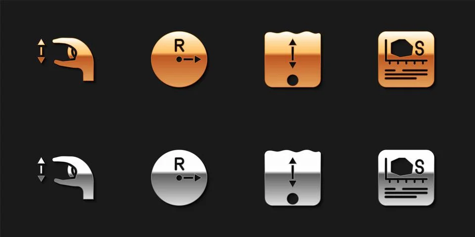 Set Approximate measurements, Radius, Depth and Area icon. Vector Stock Illustration