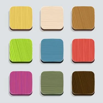 Set of apps icon with wooden texture Stock Illustration