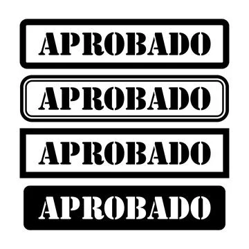 Set of Aprobado stamp symbol, label sticker sign button, text banner vector i Stock Illustration
