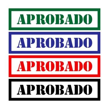 Set of Aprobado stamp symbol, label sticker sign button, text banner vector i Stock Illustration