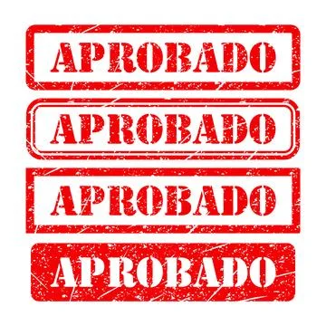 Set of Aprobado stamp symbol, label sticker sign button, text banner vector i Stock Illustration