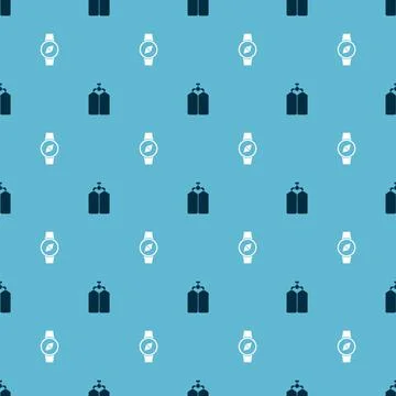 Set Aqualung and Compass on seamless pattern. Vector Ilustración de archivo