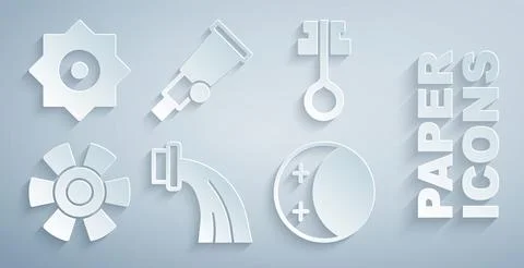 Set Aquarius zodiac, Old magic key, Sun, Eclipse of the sun, Telescope and .. Illustrazione stock