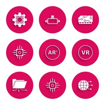 Set Ar, augmented reality, Processor, Global technology social network, Virtual Stock Illustration