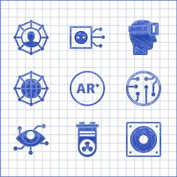 Set Ar, augmented reality, Video graphic card, Computer cooler, Processor Stock Illustration