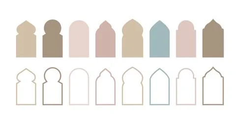 Set of arab mosque windows. Elegant arch, gate shapes. Islamic architecture 스톡 일러스트