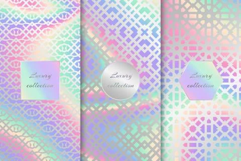 Set of Arabic holographic backgrounds Stock Illustration