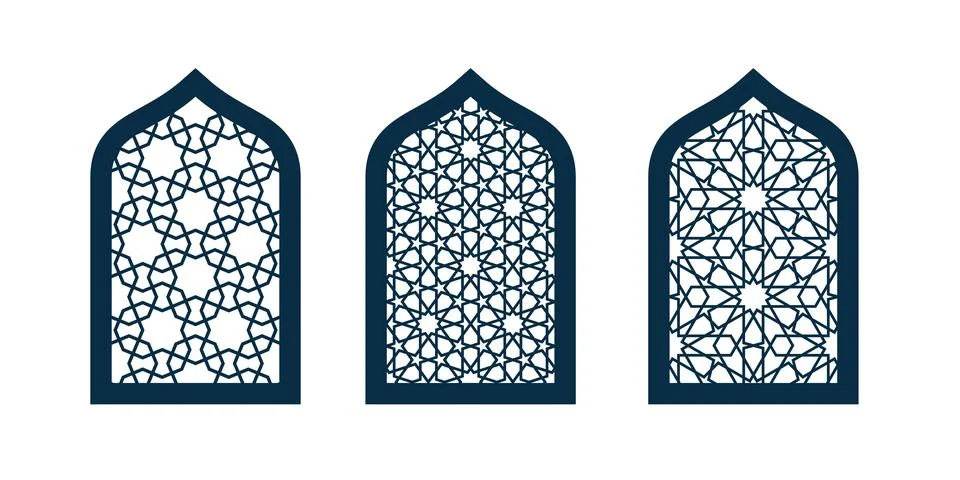 Set of arabic pattern windows on white Illustrazione stock