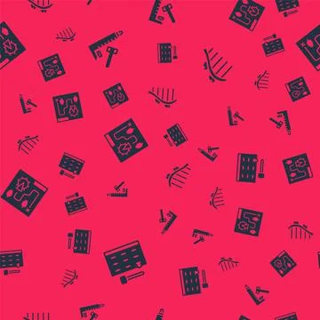 Set Arcade game machine, Striker attraction with hammer, Amusement park map and Ilustración de archivo