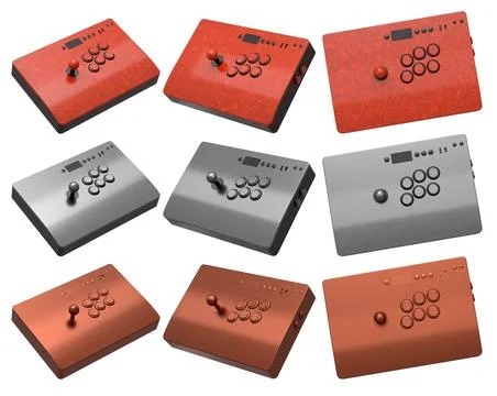 A set of arcade joysticks on isolated on white background with clipping path Illustrazione stock