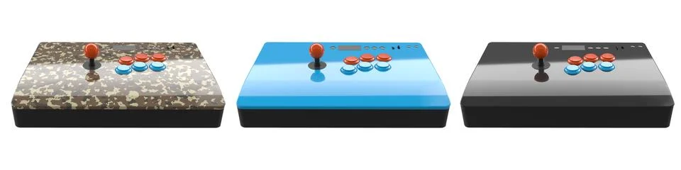 A set of arcade joysticks on isolated on white background with clipping path Stock Photos