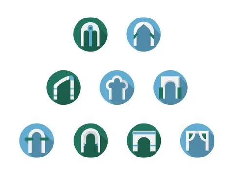 Set of arched frames flat round vector icons Stockillustratie