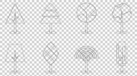 Set of architectural tree elevation icons. Vector style landscape design pl.. Stock Illustration