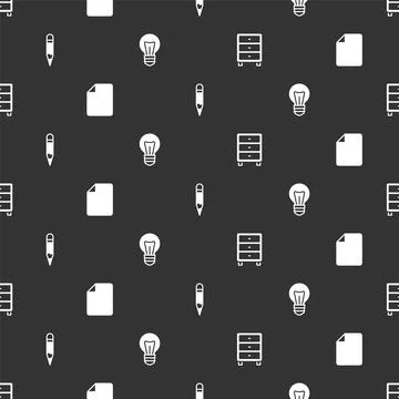 Set Archive papers drawer, File document, Pencil and Light bulb on seamless Stock Illustration