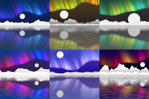 Set of arctic pole landscape generated background Stock Illustration