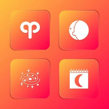 Set Aries zodiac, Eclipse of the sun, Milky way spiral galaxy and Moon phases Ilustração Stock