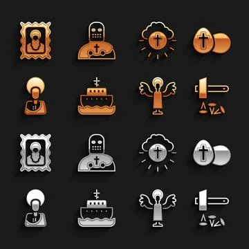 Set Ark of noah, Easter egg, Crucifixion Jesus Christ, Angel, Religious cross in Stock Illustration