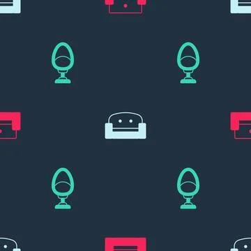 Set Armchair, and on seamless pattern. Vector Stock Illustration