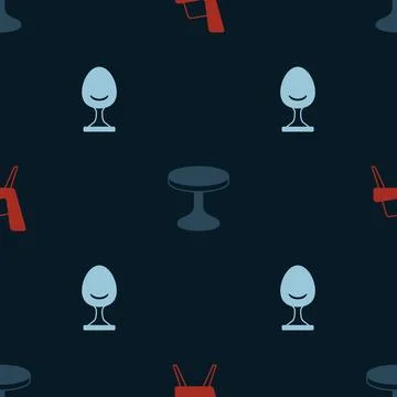 Set Armchair, Round table and on seamless pattern. Vector Illustrazione stock