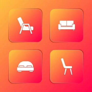Set Armchair, Sofa, Big bed and icon. Vector 스톡 일러스트