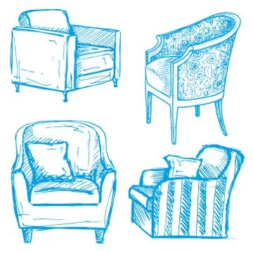 Set of armchairs isolated on white background. Stock Illustration
