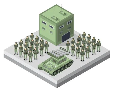 Set of army armed soldiers troop isometric armed military 3D illustration Stock Illustration