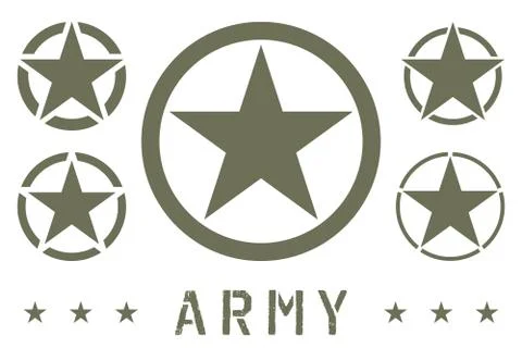 Set of Army Star Green Olive Color. Military Insignia Symbol Stock Illustration