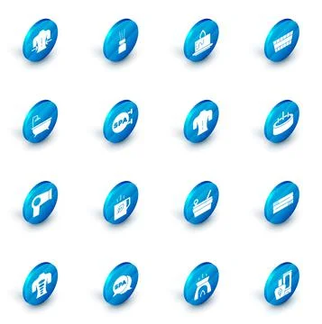 Set Aroma diffuser, candle, Sauna bucket, Bathtub, Hair dryer, Spa salon Stock Illustration