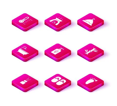 Set Aroma diffuser, Flip flops, Bathtub, Essential oil bottle, Foot massage Illustrazione stock