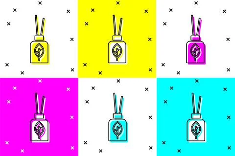 Set Aroma diffuser icon isolated on color background. Glass jar different with Stock Illustration