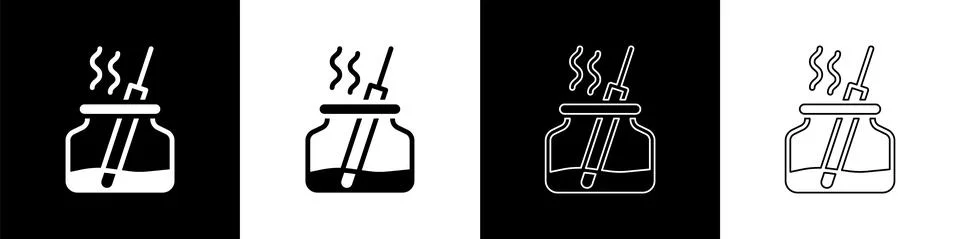 Set Aroma diffuser icon isolated on black and white background. Glass jar Stock Illustration