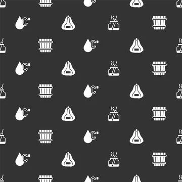 Set Aroma diffuser, Sauna bucket, Water temperature and hat on seamless pattern Stockillustratie